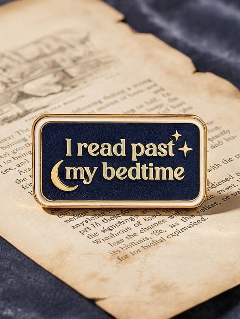 Cosmic Moon Midnight Blue Starry Sky "I Read Past My Bedtime" Enamel Lapel Pin